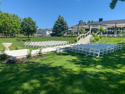 White resin chairs for rent in Naperville, Oswego, Yorkville