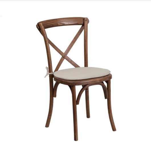 Wood cross back chairs for rent.